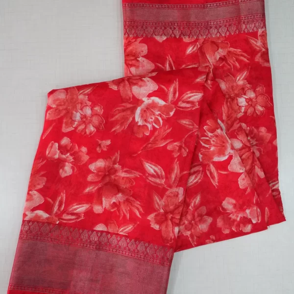 Red Floral Dola Silk Saree