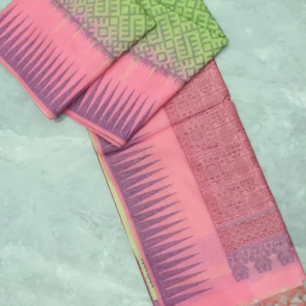 Geomentrical Lime Green colour Tussar Silk Saree.