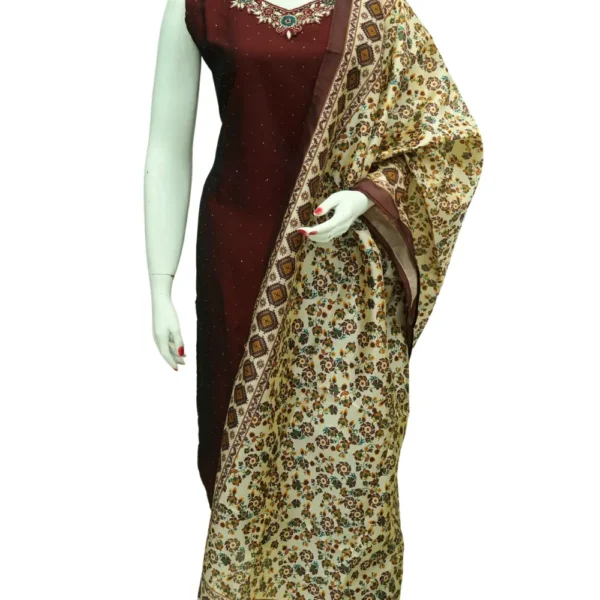 Deep Maroon Vichitra Silk Fabric Readymade Chudi Full Set Top, Bottom, & Dupatta.