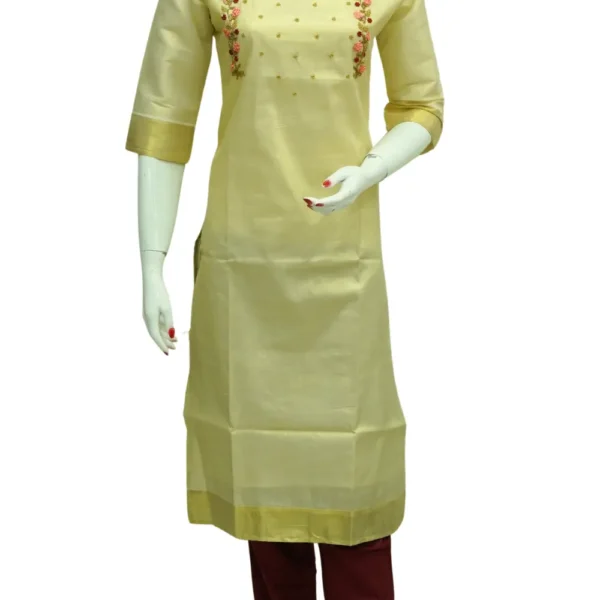 Golden Tissue Silk Cotton Top with Sequins Work and Embroidery Work.