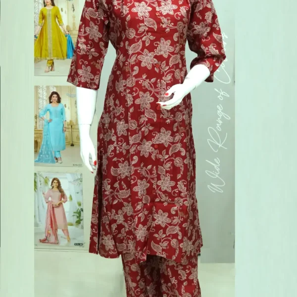 Vatican Silk Cherry Red Floral Printed Co-ord Set with Printed Palazzo Bottom.