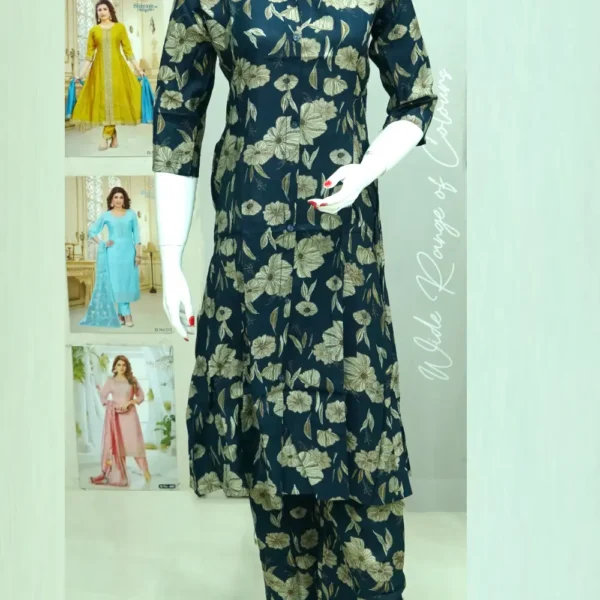 Vatican Silk Bluish Grey Floral Printed Co-ord Set with Printed Palazzo Bottom.