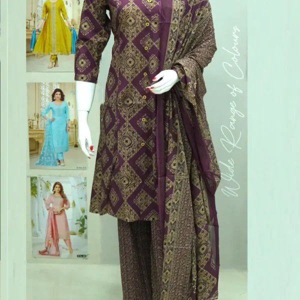Grape Wine Colour Ajrakh Printed Pure Cotton Co-ord Set and with Bottom and Dupatta.