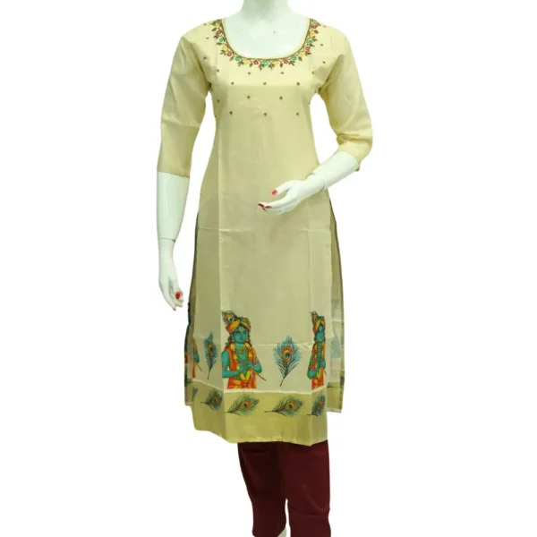 Golden Tissue Silk Cotton Top with Sequins Work and Embroidery Work.
