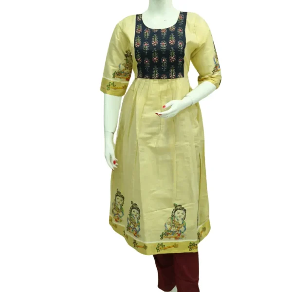 Umbrella Cut Golden Tissue Silk Cotton Top with Sequins Work and Embroidery Work.