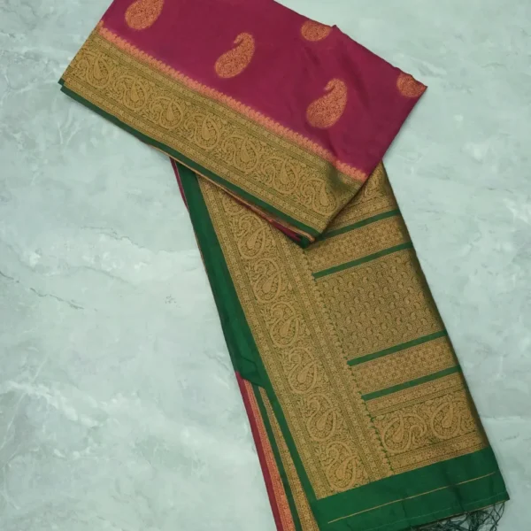 Banarasi Tussar Silk Saree - Deep Maroon colour with Copper Zari.